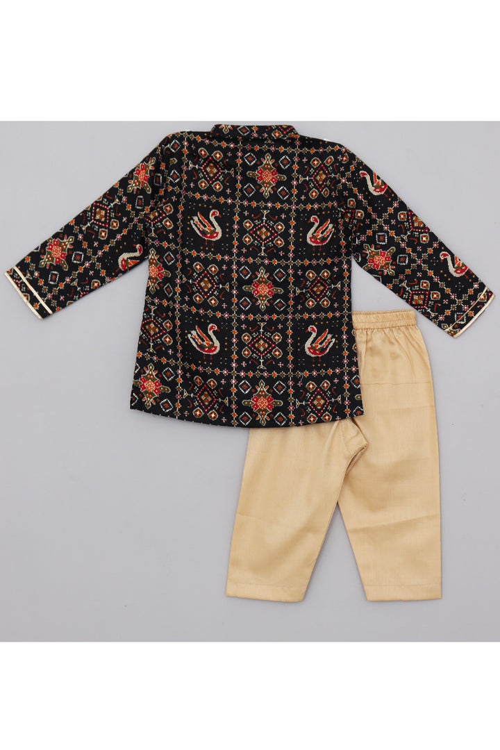 Black Patola Printed Cotton Silk Kurta With Pyjama Set