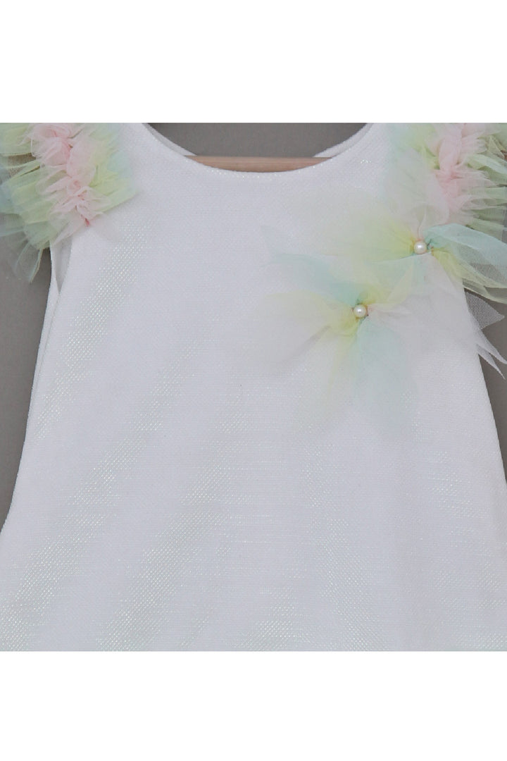 White With Multicolor Frill Detailing Dress