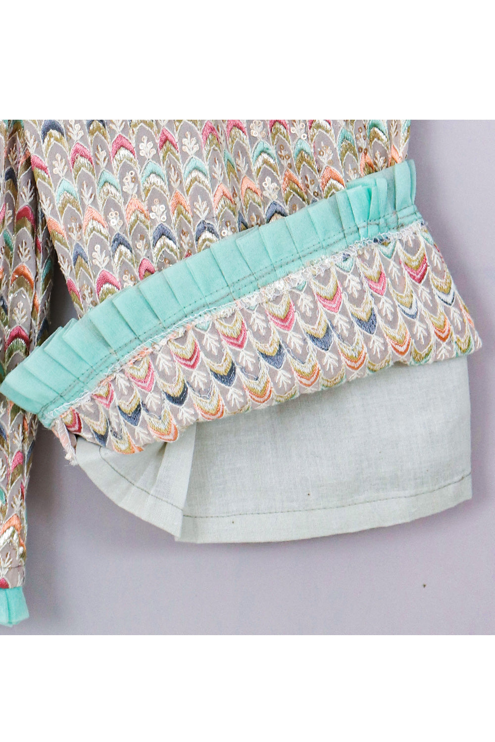 Sea Green Embroidered One Shoulder Georgette Top With Palazzo Set