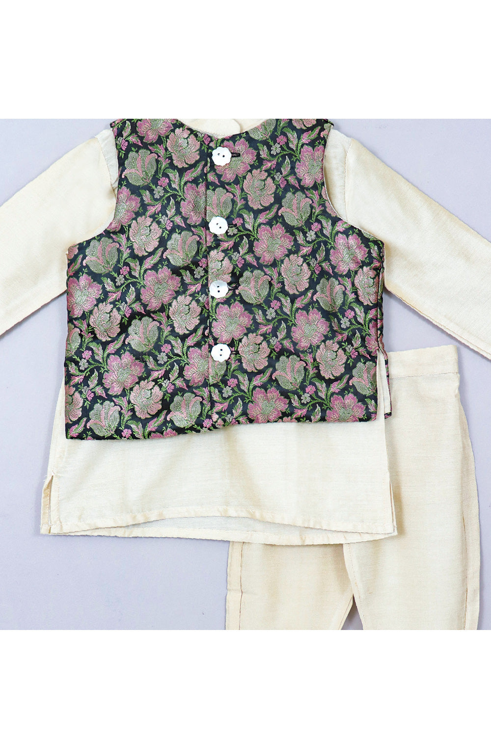 Kurta With Black Brocade Embroidered Jacket Set