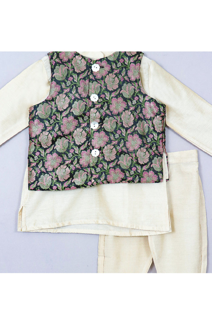 Kurta With Black Brocade Embroidered Jacket Set