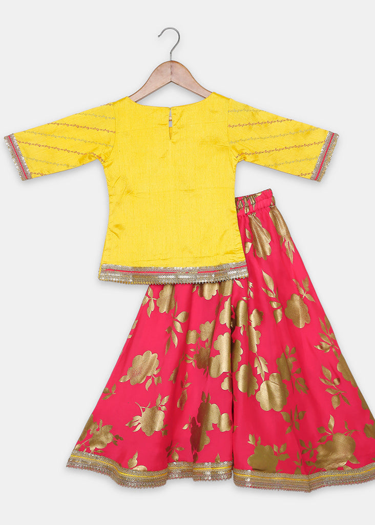 Yoke Embroidered Top With Gold Floral Printed Palazzo Set