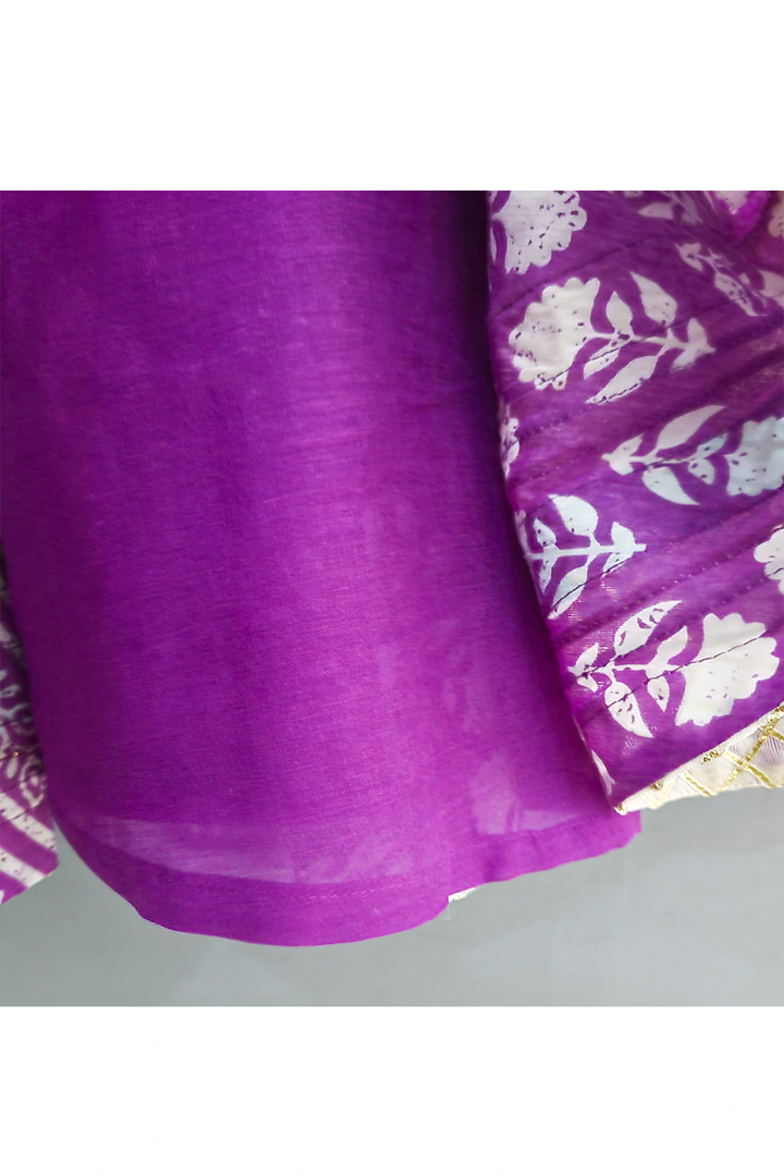Purple Gota Detailing Cotton Printed Top With Lehenga Set