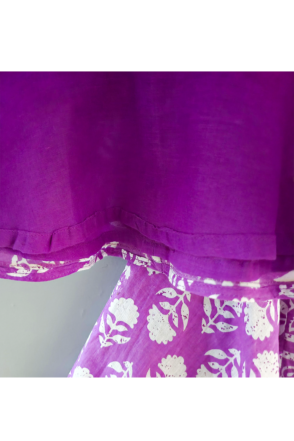 Purple Flower Printed Peplum Style Cotton Top With Lehenga Set