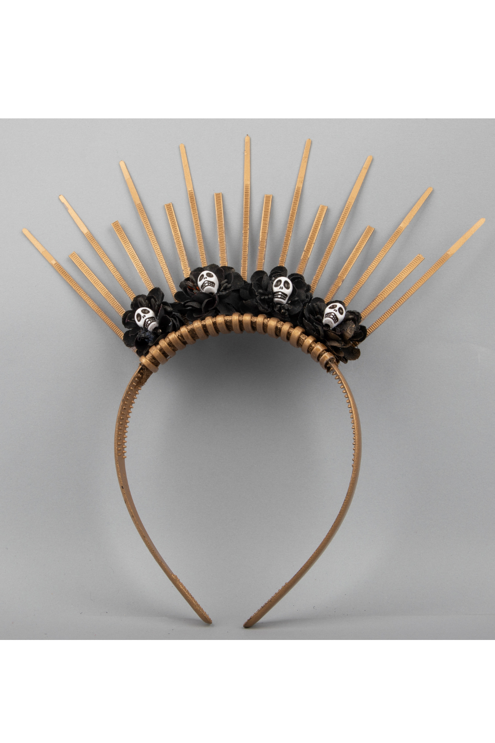 Gold Black Halloween Theme Skull Flower Hairband