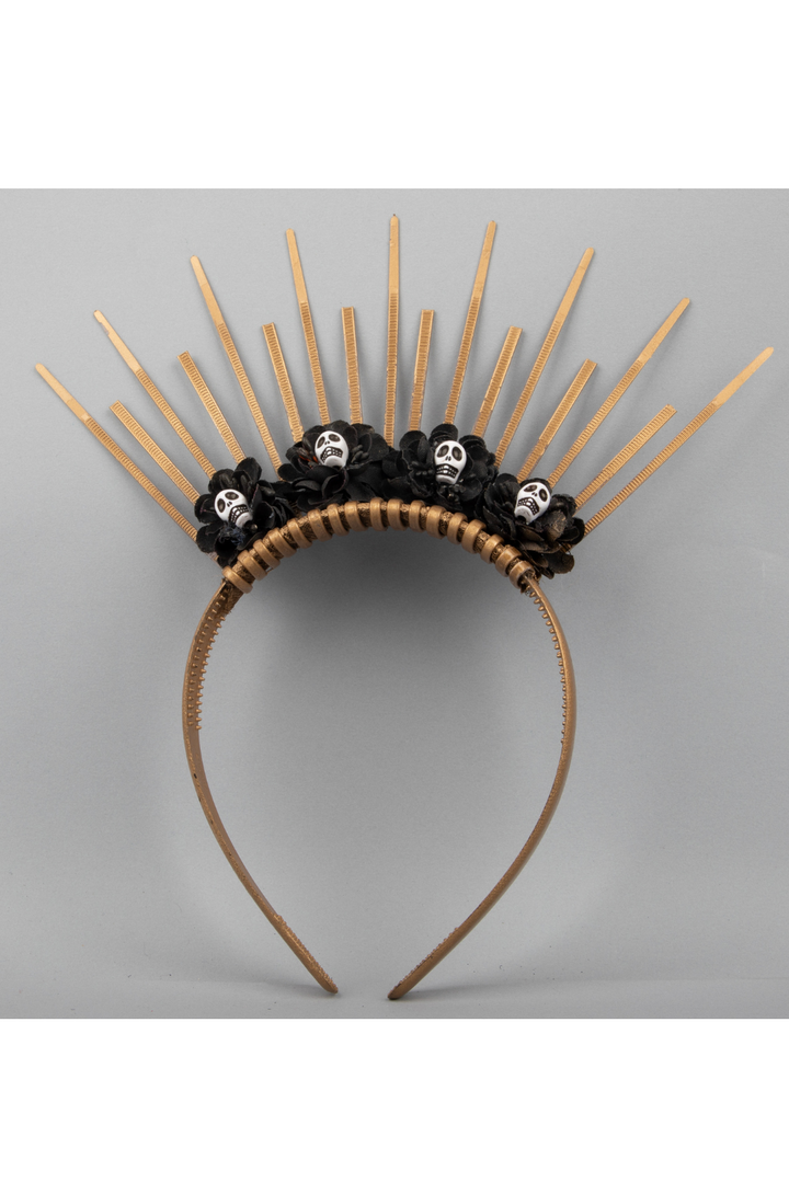 Gold Black Halloween Theme Skull Flower Hairband