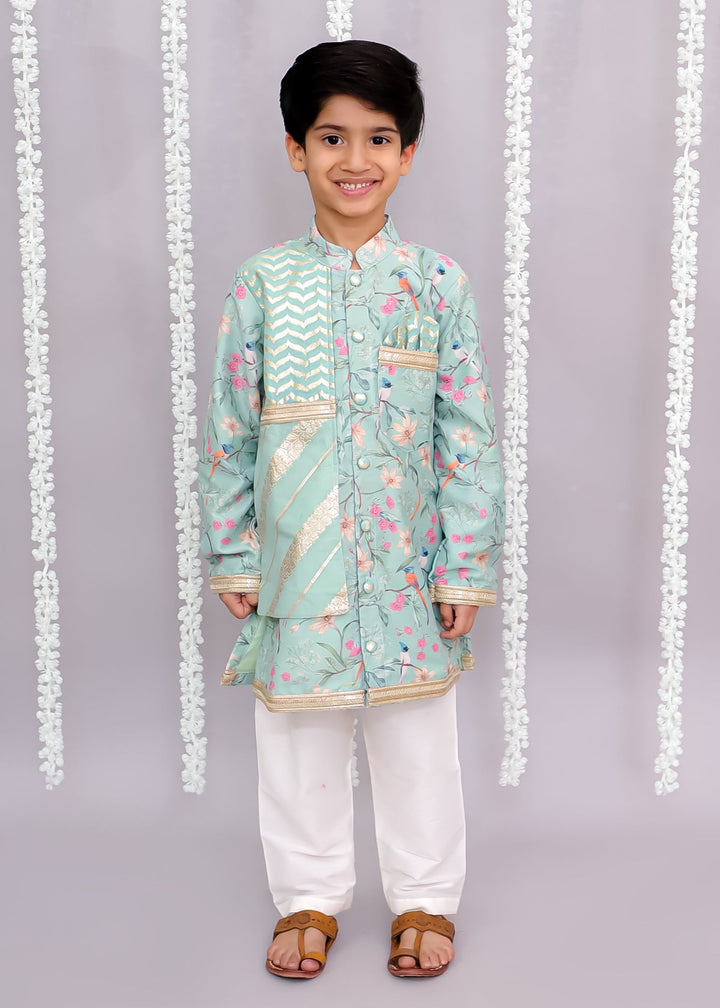 Green Bird Printed Kurta With Pyjama Set