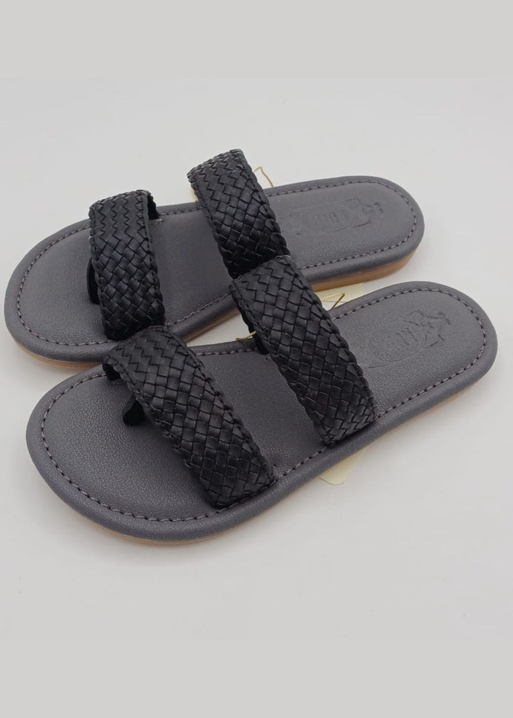 Black And Grey  Flat Sandals