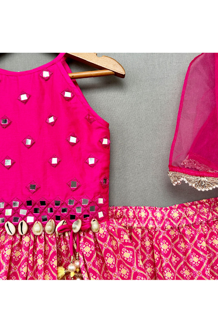 Pink Faux Mirror Embroidered Peplum Style Top With Sharara Set