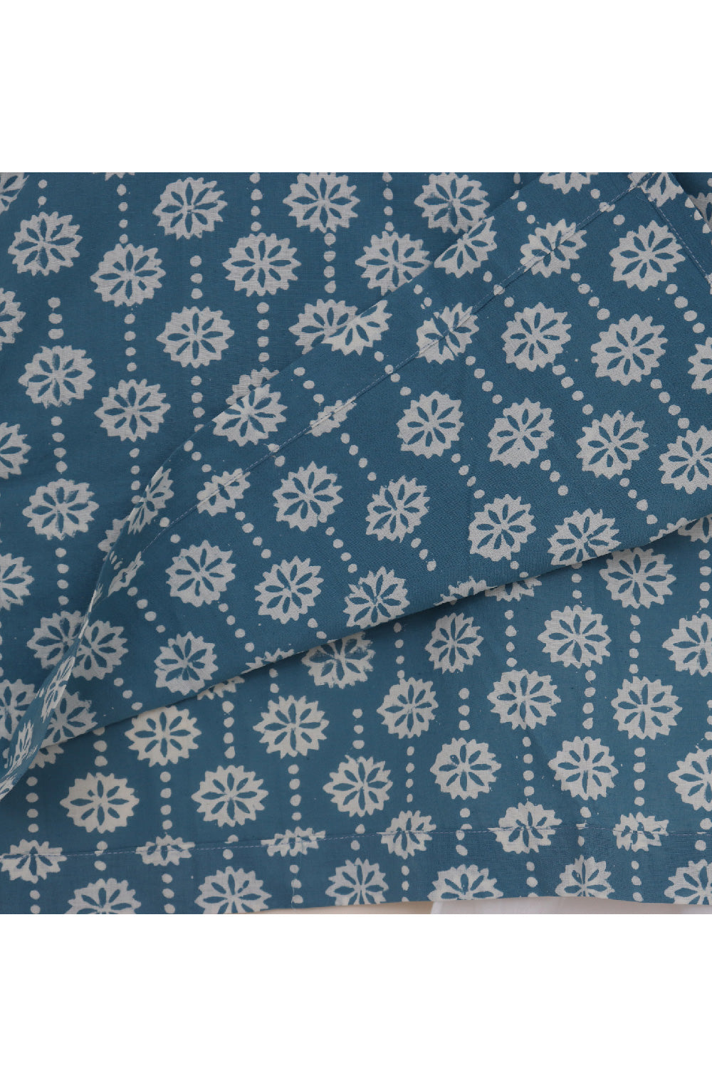 Blue Hand Block Printed Kurta With White Pyjama Set