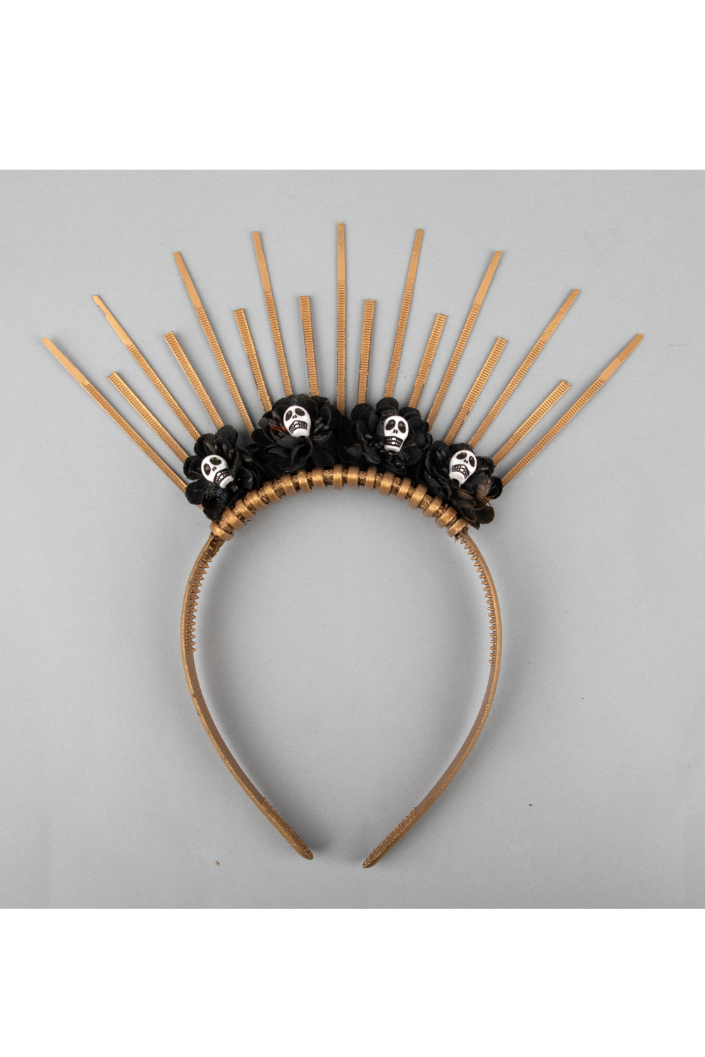 Gold Black Halloween Theme Skull Flower Hairband