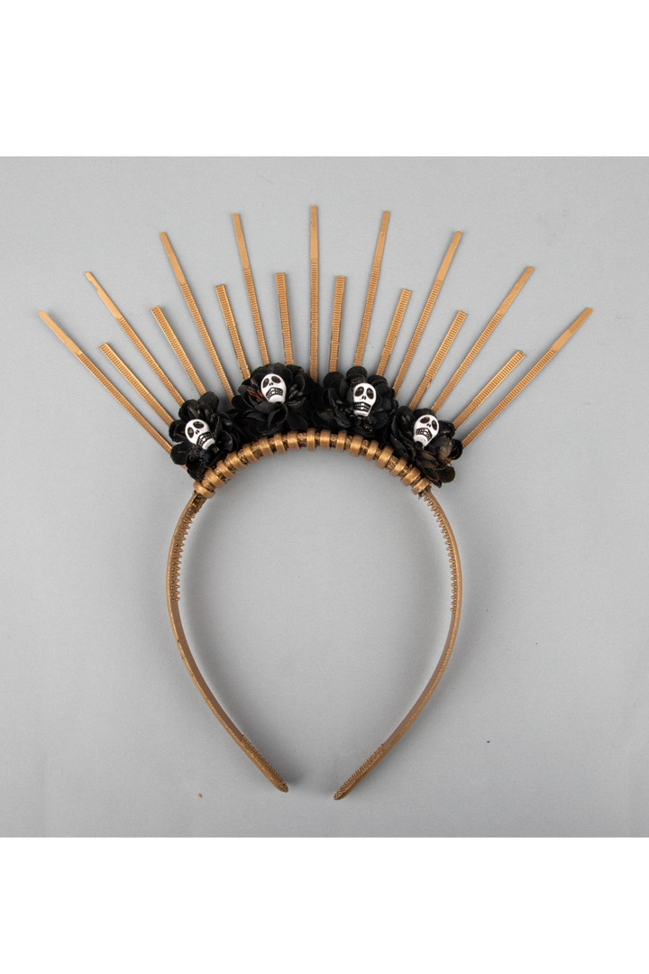 Gold Black Halloween Theme Skull Flower Hairband