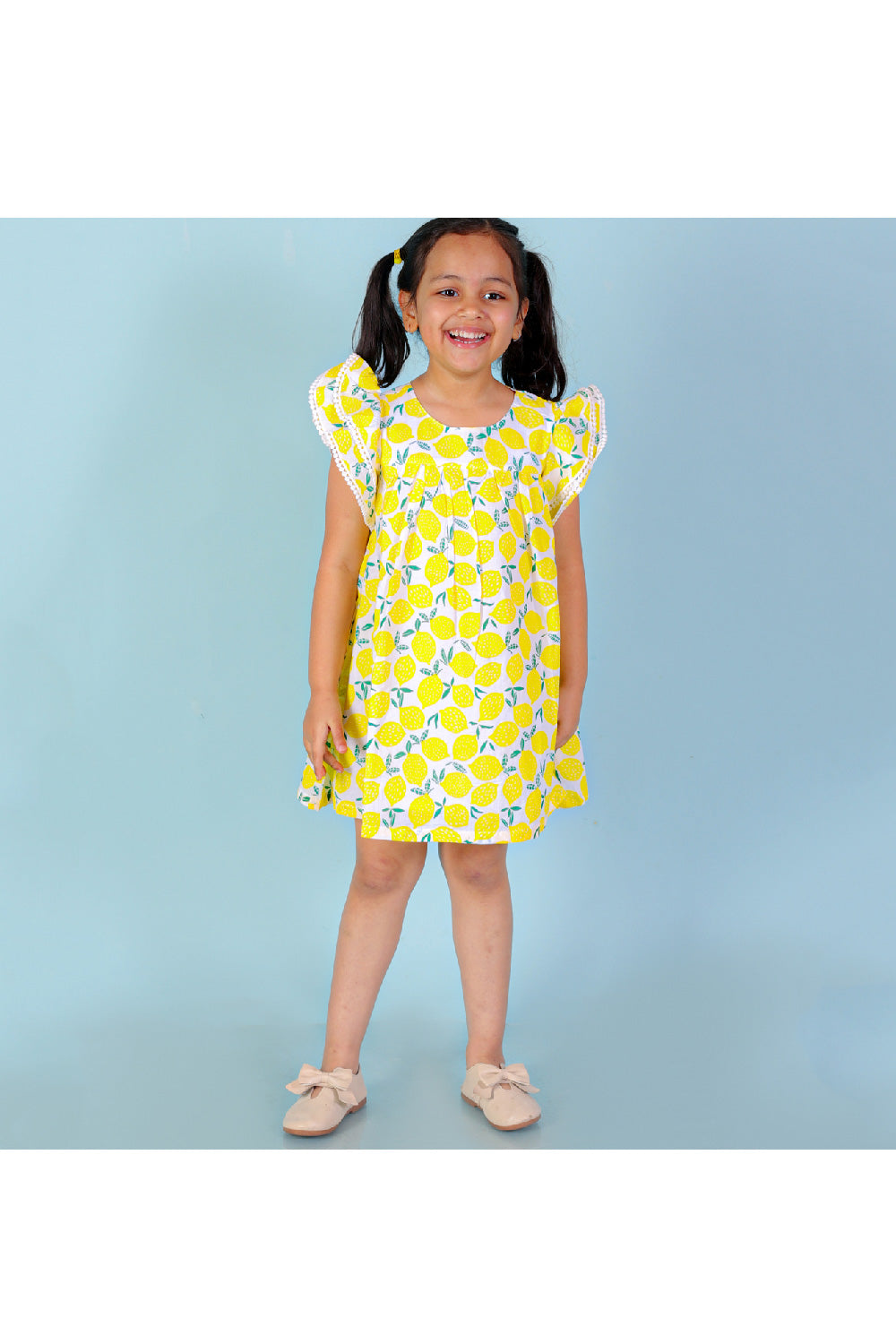 Yellow Lemon Printed Cotton Dress