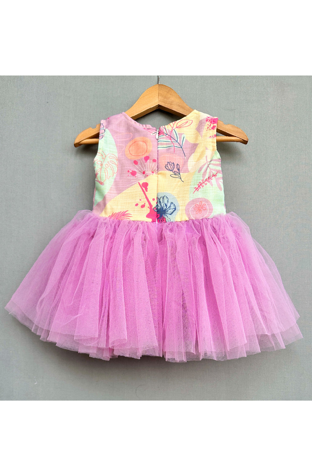 Printed And Bow Detailing Net Sleeveless Dress