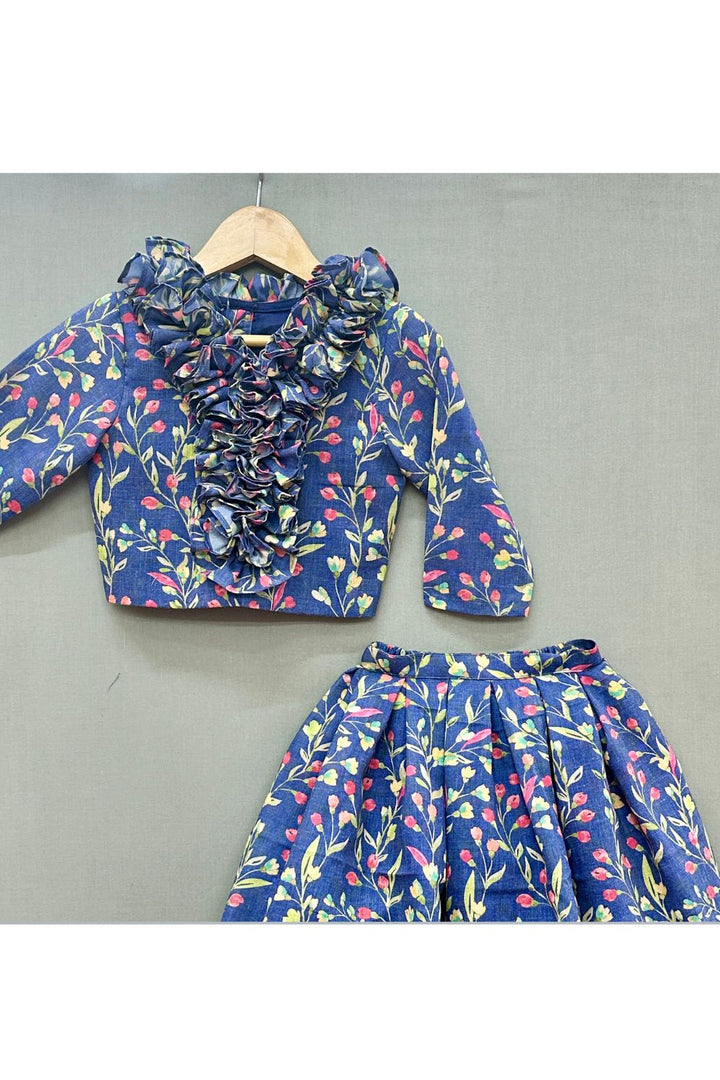 Blue Ruffles Cotton Floral Co-ord Set