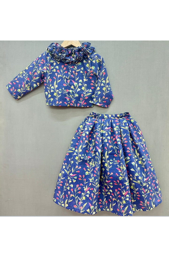 Blue Ruffles Cotton Floral Co-ord Set