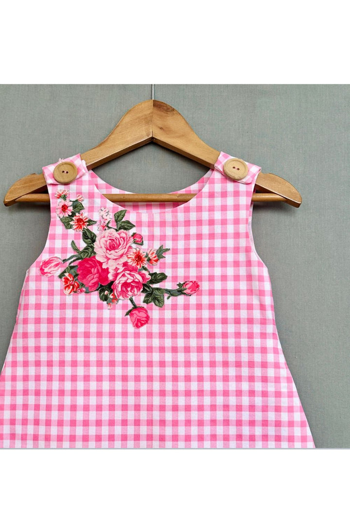 Pink Cotton Gingham Checks A-line dress