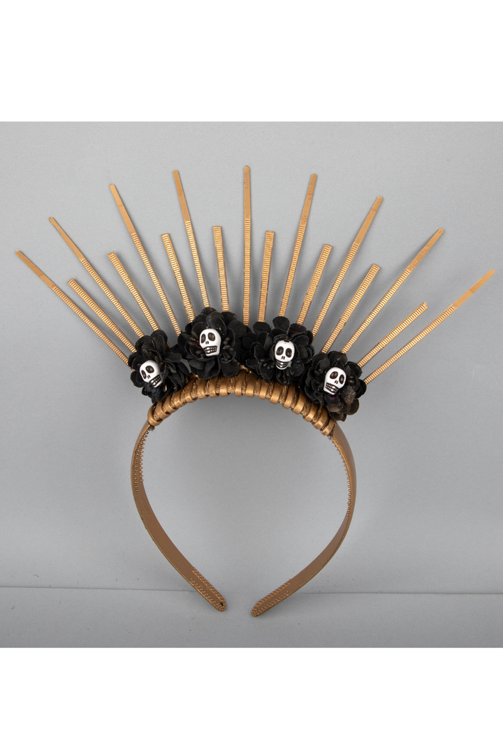 Gold Black Halloween Theme Skull Flower Hairband