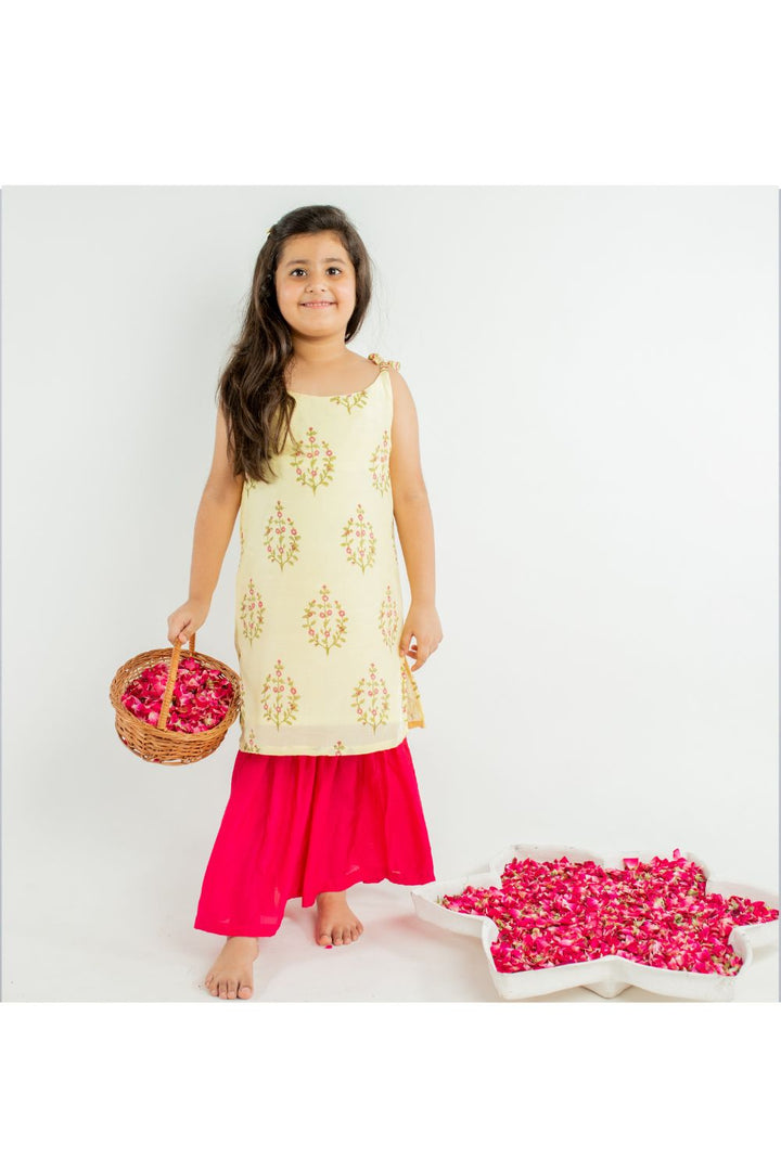 Yellow Boota Block Printed Motif Kurta Set