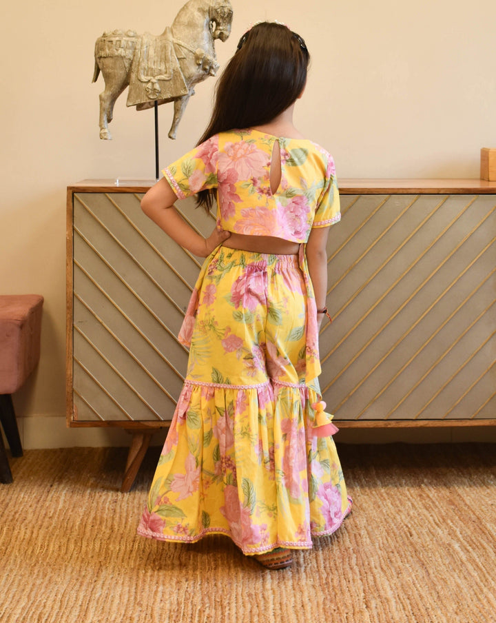 Pink Embroidery Cotton Top With Printed Sharara Set
