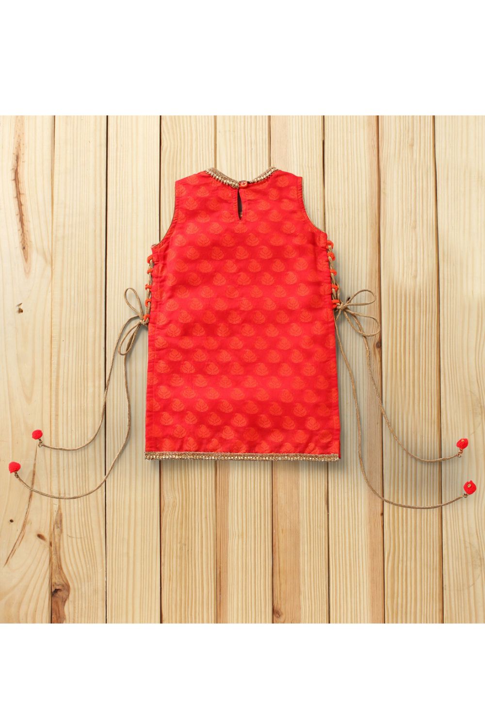 Red Side Tie-Up Brocade Top & Yellow Dhoti Pant Set