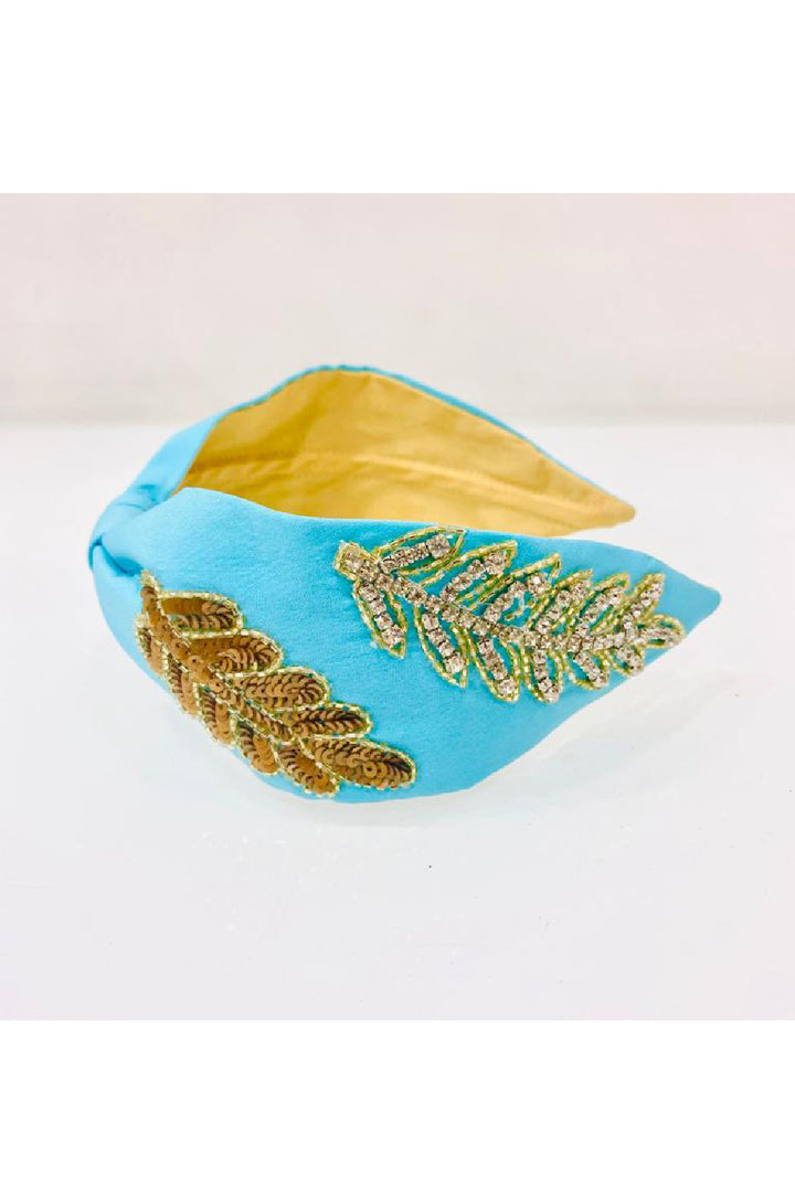 Blue Sequins And Stone Embroidered Hairband