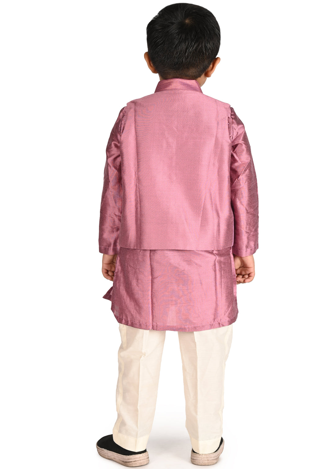 Purple Cotton Silk Kota Kurta With Jacket Pyjama Set