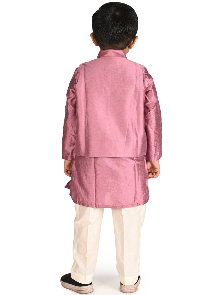 Purple Cotton Silk Kota Kurta With Jacket Pyjama Set