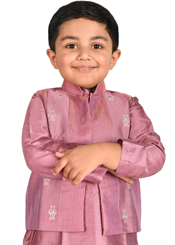 Purple Cotton Silk Kota Kurta With Jacket Pyjama Set