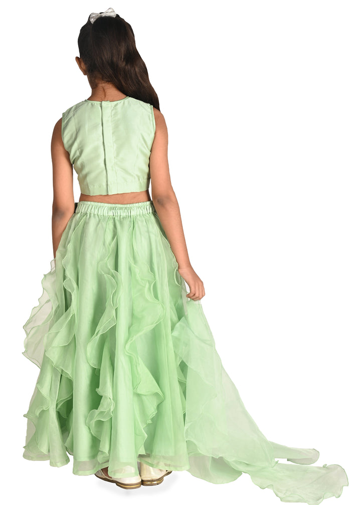 Sea green Flower Thread Work Embroidery Garden Lehenga Set
