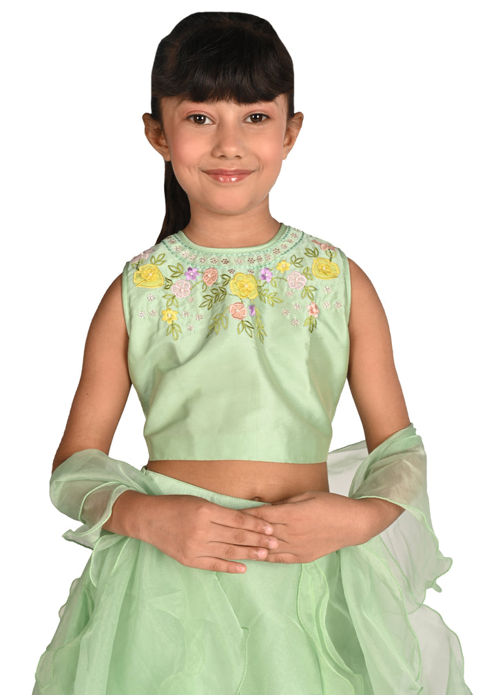 Sea green Flower Thread Work Embroidery Garden Lehenga Set