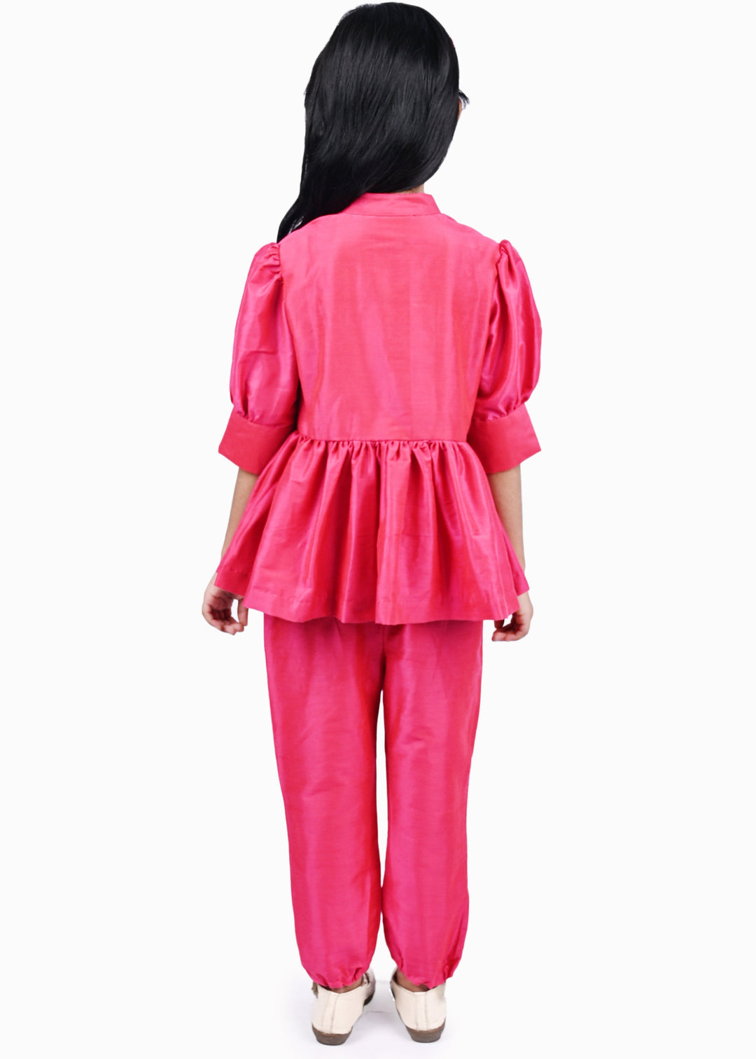 Fushia pink Cotton silk Peplum Top and Afghani Salwar Set