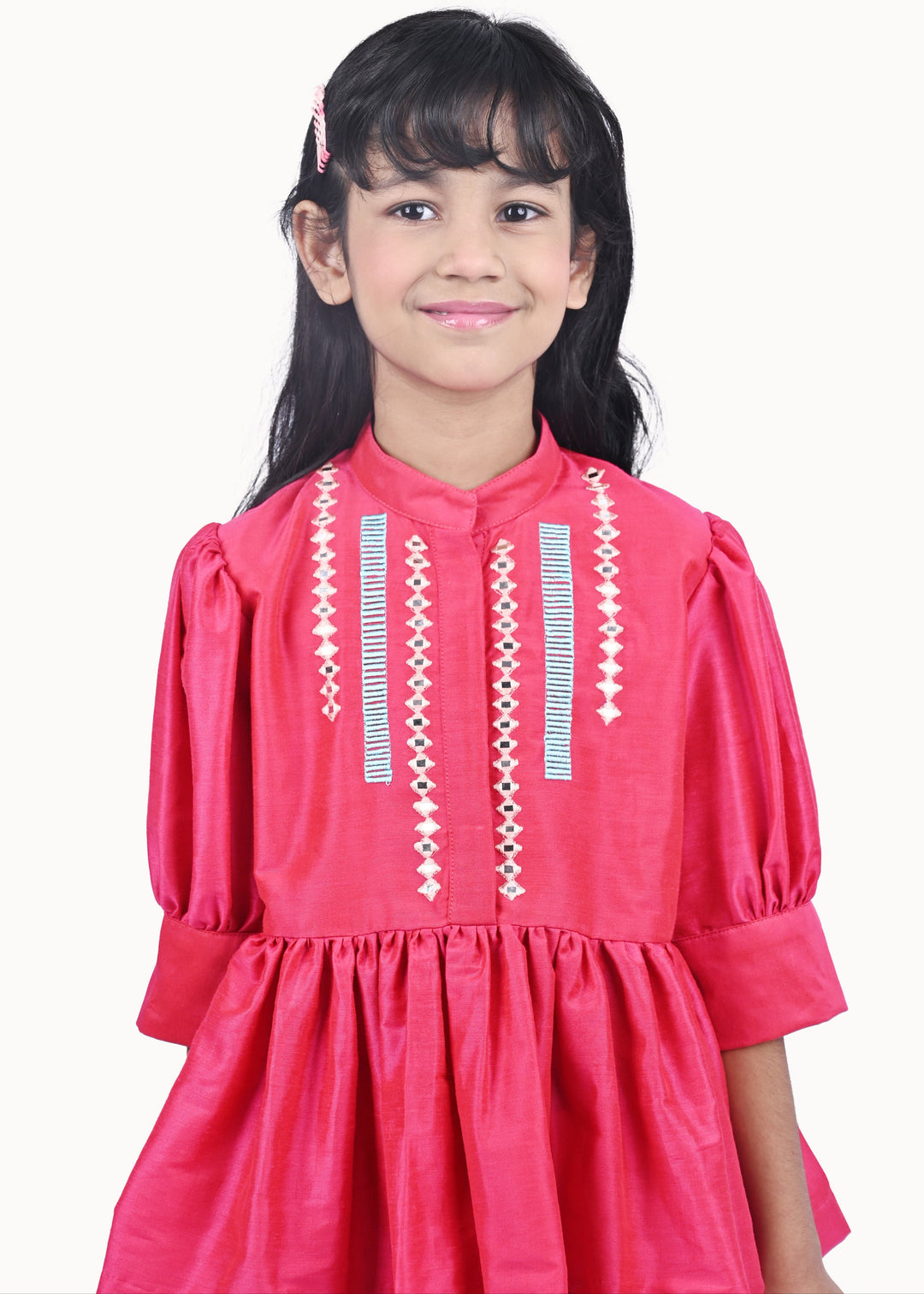 Fushia pink Cotton silk Peplum Top and Afghani Salwar Set