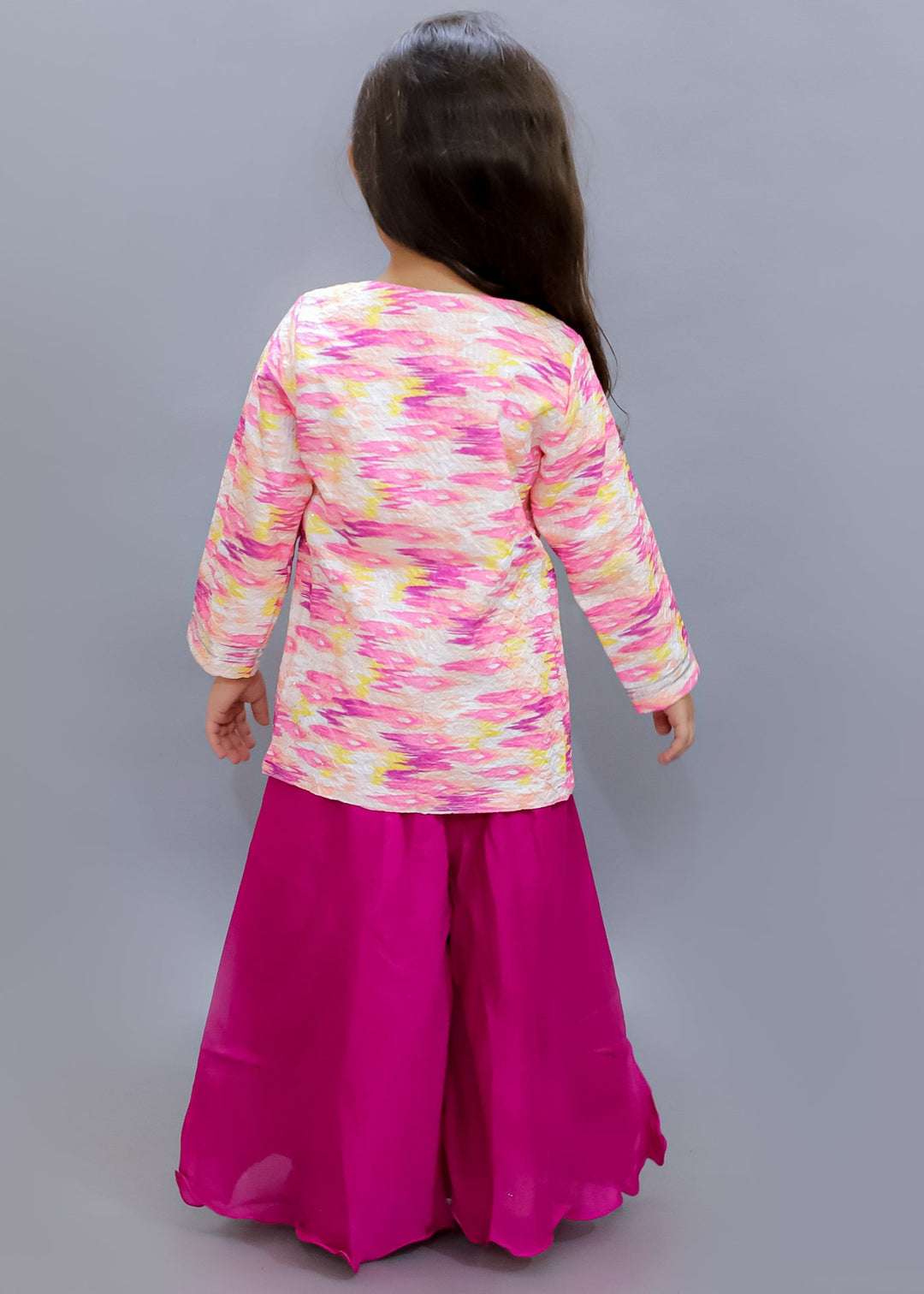Wine Shibori Printed Crepe Crop Top Palazzo With Silk Jacket Set