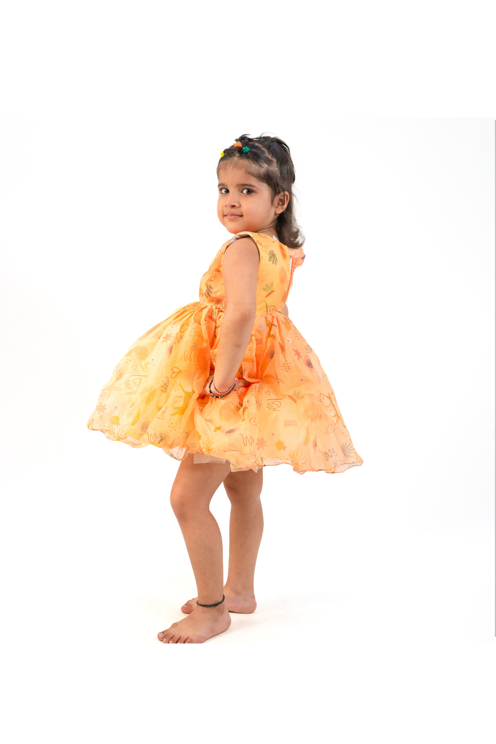 Yellow Organza Flowerish Style Sleevless Frock