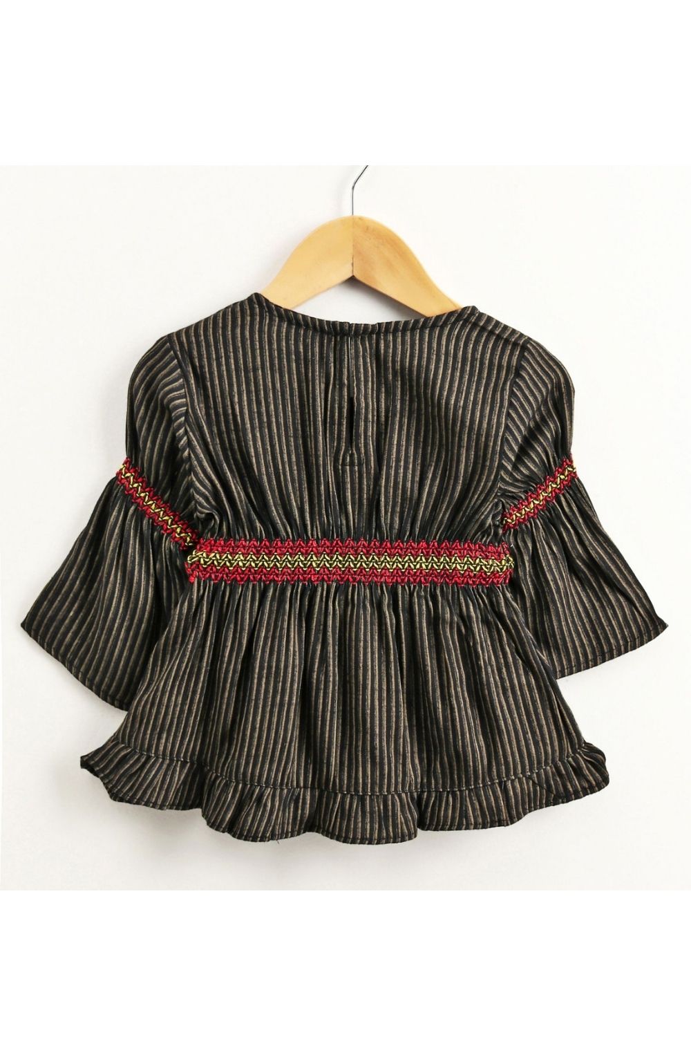 Black Rayon Stripe Peplum Top & Orange Foil Printed Dhoti Pant Set