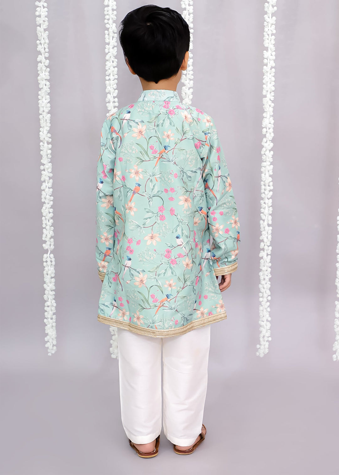 Green Bird Printed Kurta With Pyjama Set