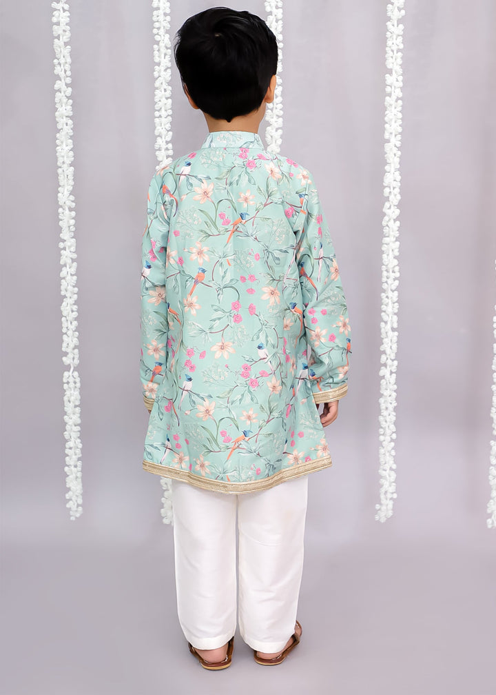 Green Bird Printed Kurta With Pyjama Set