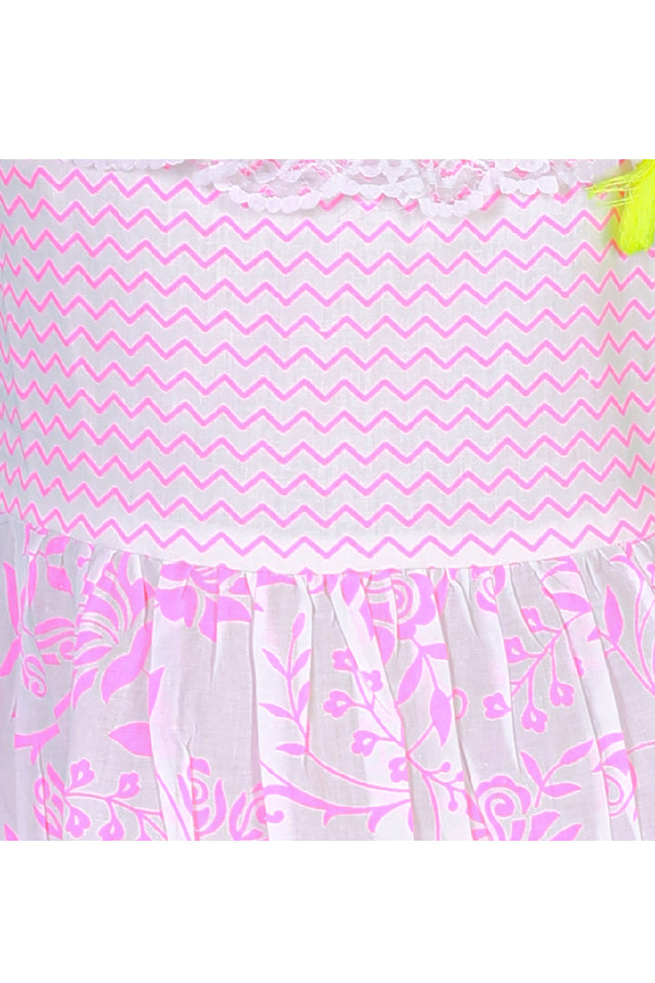 Pink Printed Cotton Shoulder Tie Knot Dress