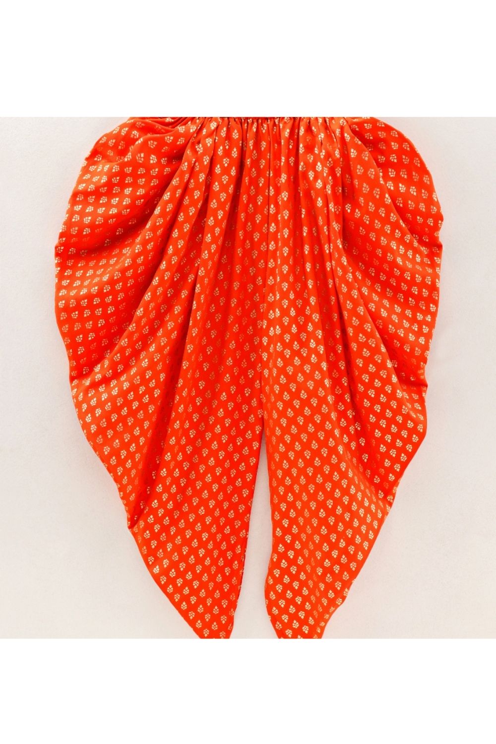 Black Rayon Stripe Peplum Top & Orange Foil Printed Dhoti Pant Set