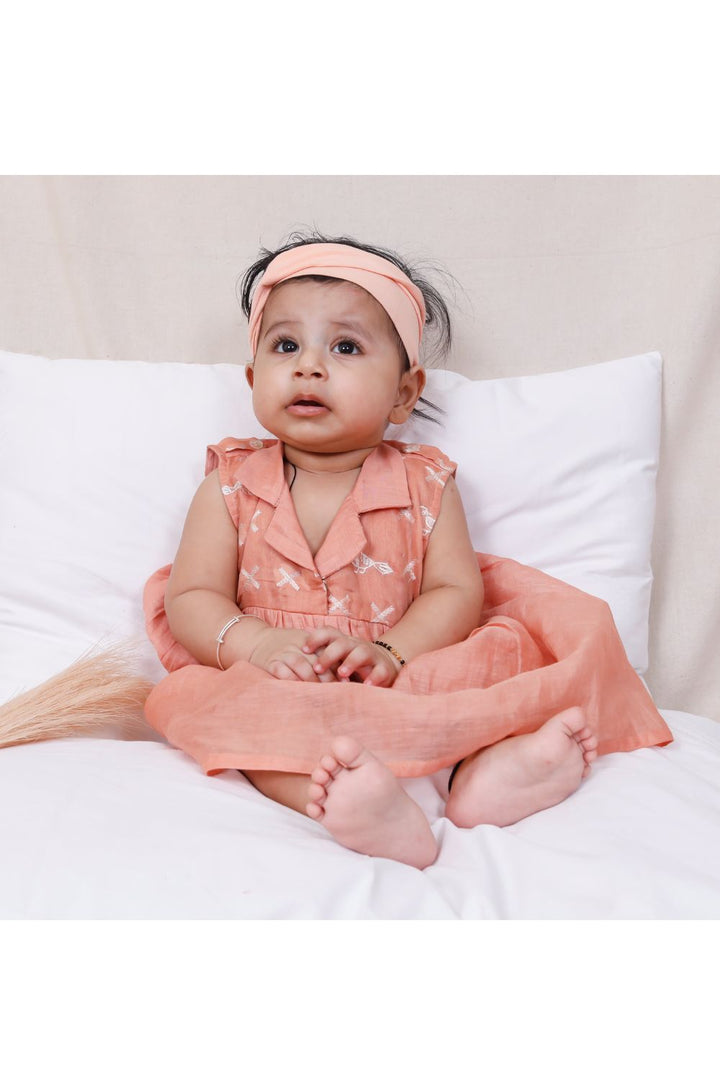 Peach Chanderi Infant Girl Collar Dress