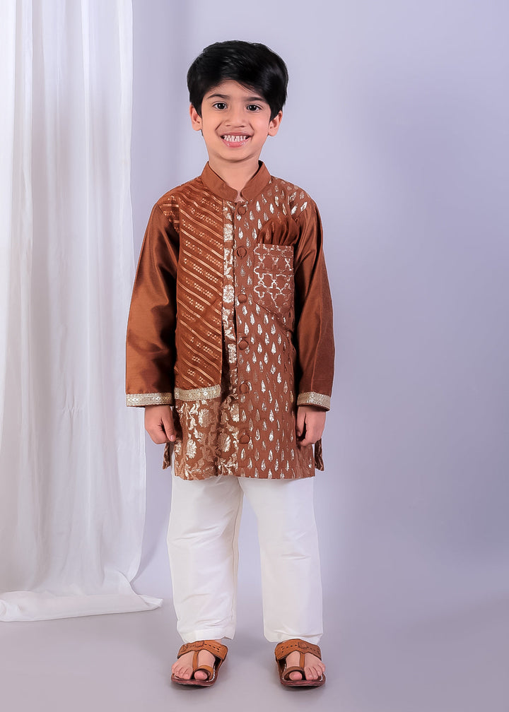 Brown Chanderi Panel Kurta With Pyjama Set