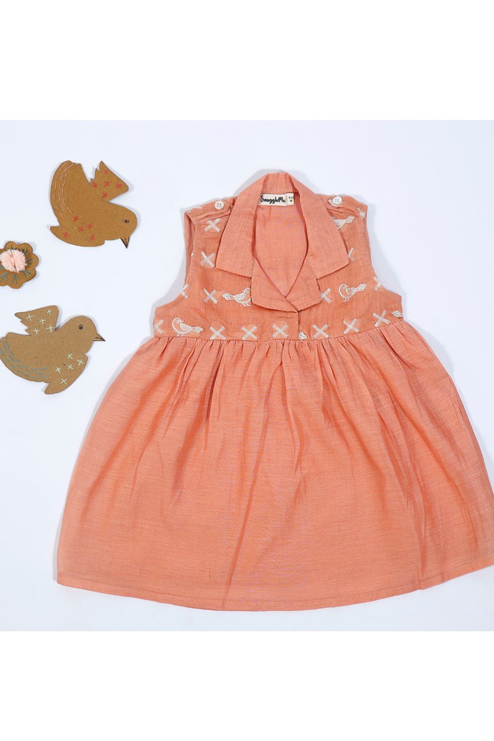 Peach Chanderi Infant Girl Collar Dress