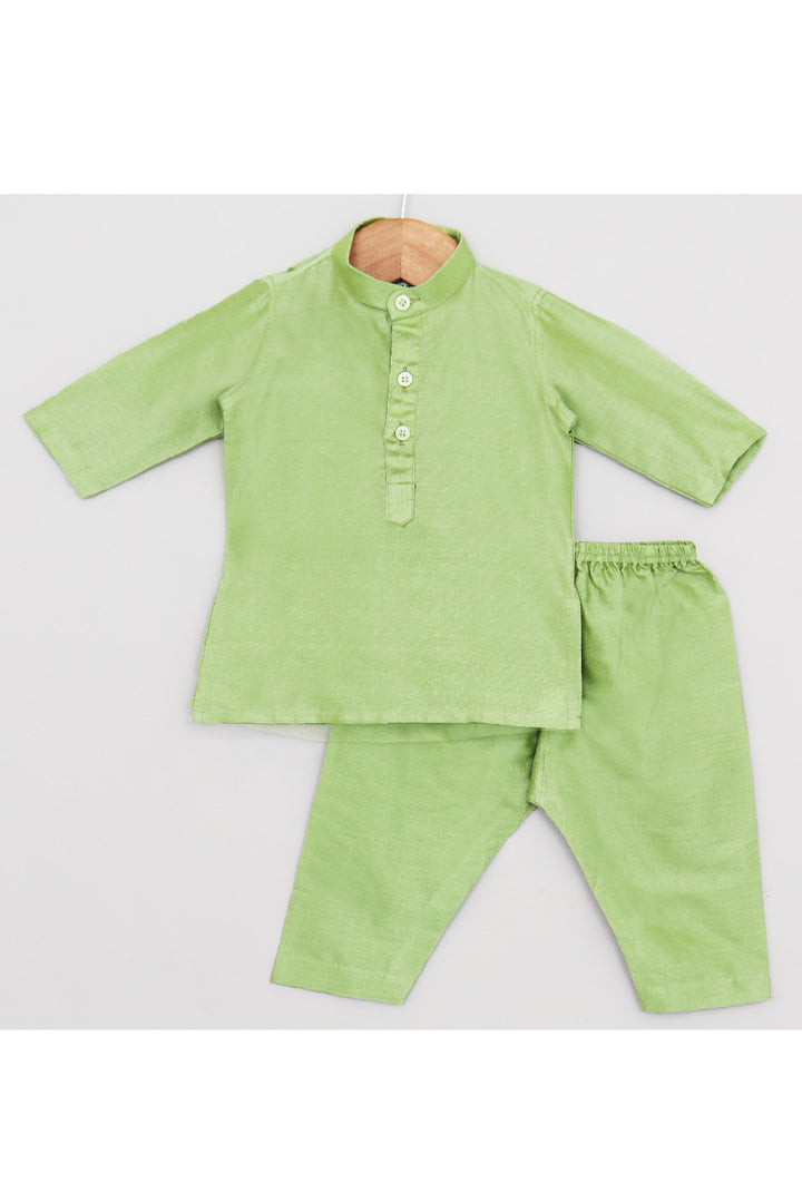 Mint Green Cotton Silk Kurta With Mahadev Embroidered Jacket Set