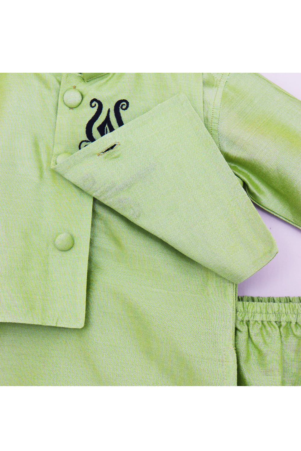 Mint Green Cotton Silk Kurta With Mahadev Embroidered Jacket Set