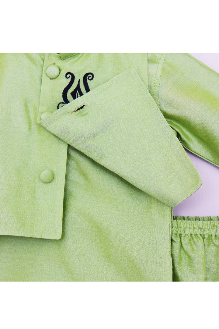 Mint Green Cotton Silk Kurta With Mahadev Embroidered Jacket Set