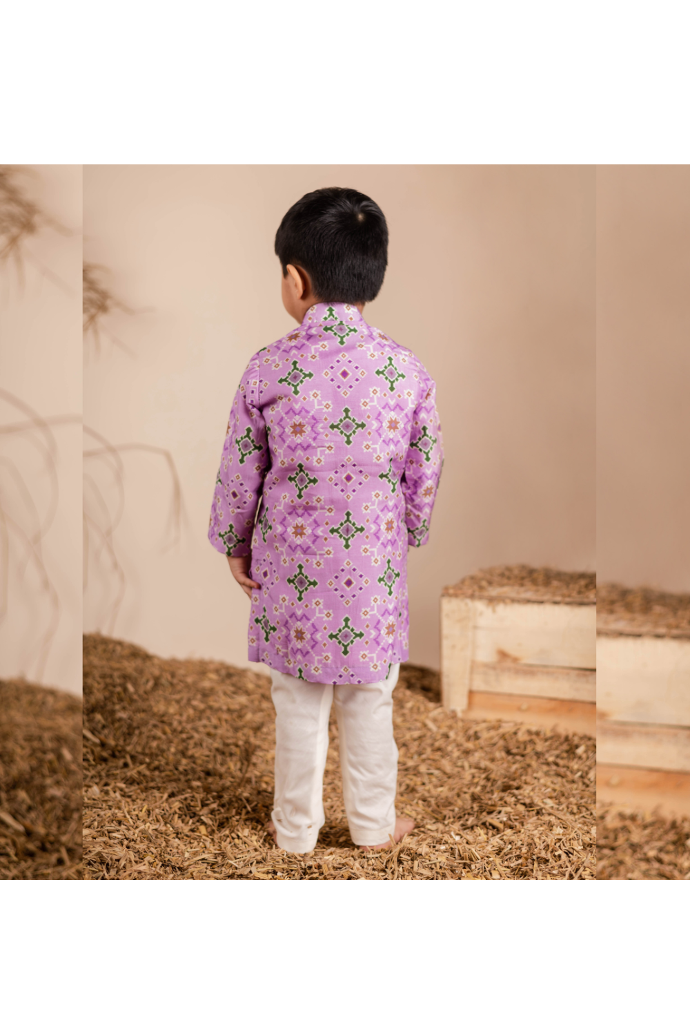 Ikkat Printed Silk Kurta With Churidar Set