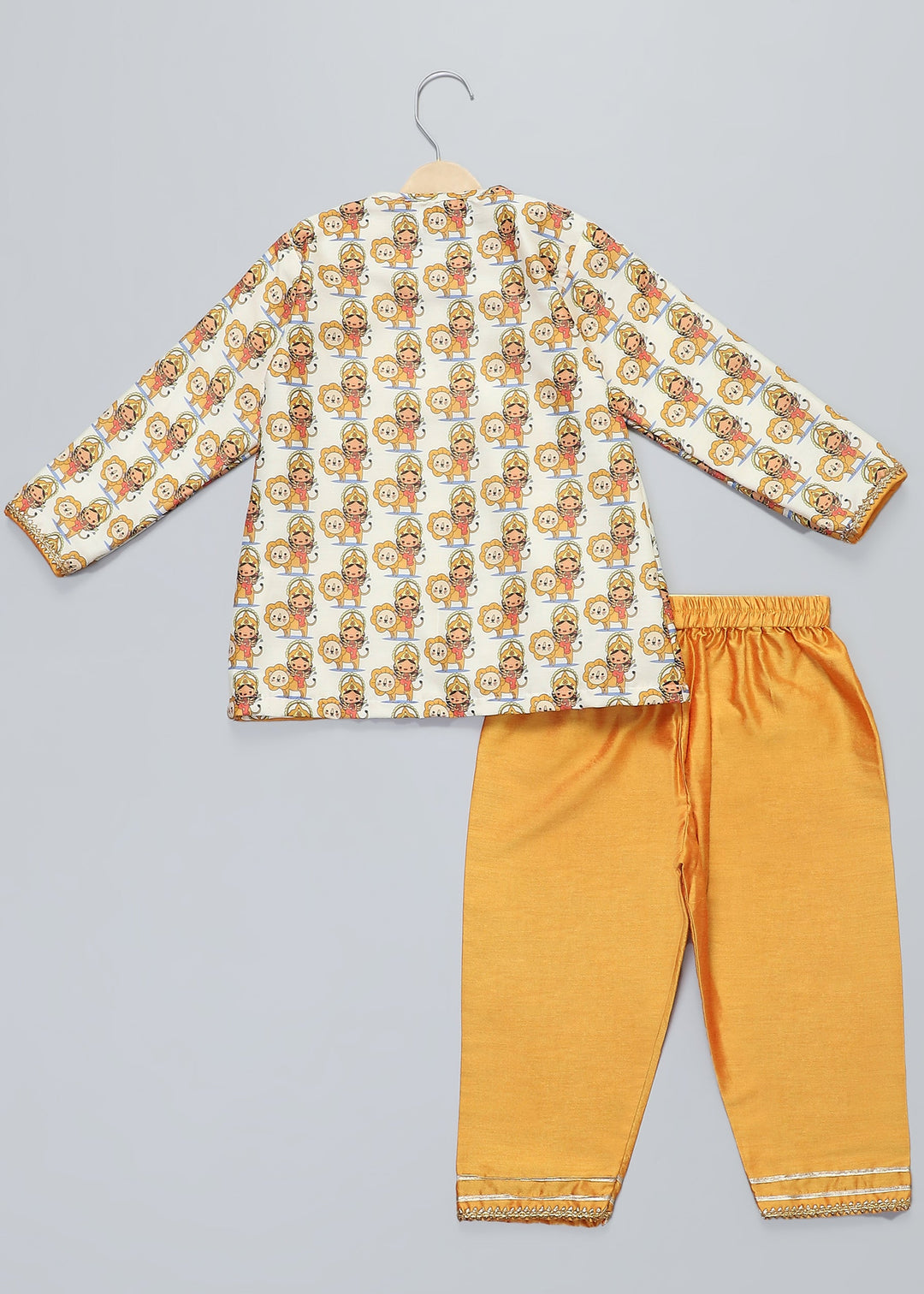 Yellow Durga Ji Printed Kurta With Pyjama Set