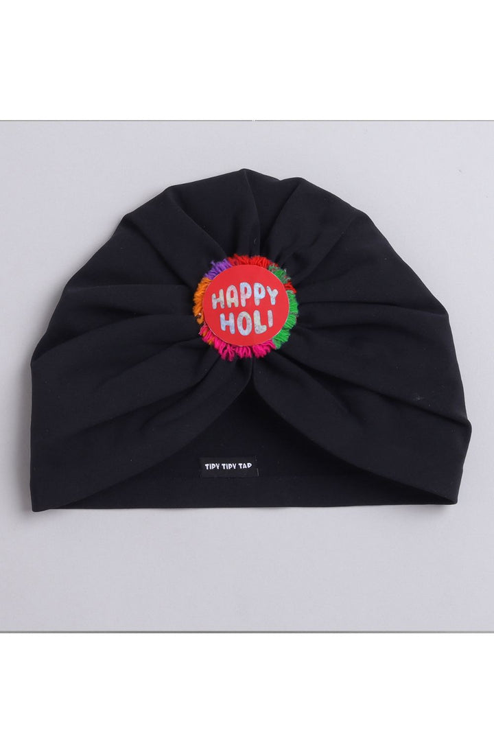 Unisex Cotton Happy Holi Turban-White/Black