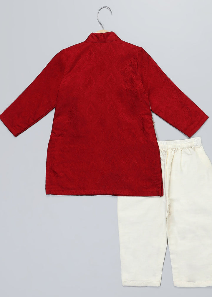 Maroon Mughal Printed Jacket Kurta With Pyjama Set